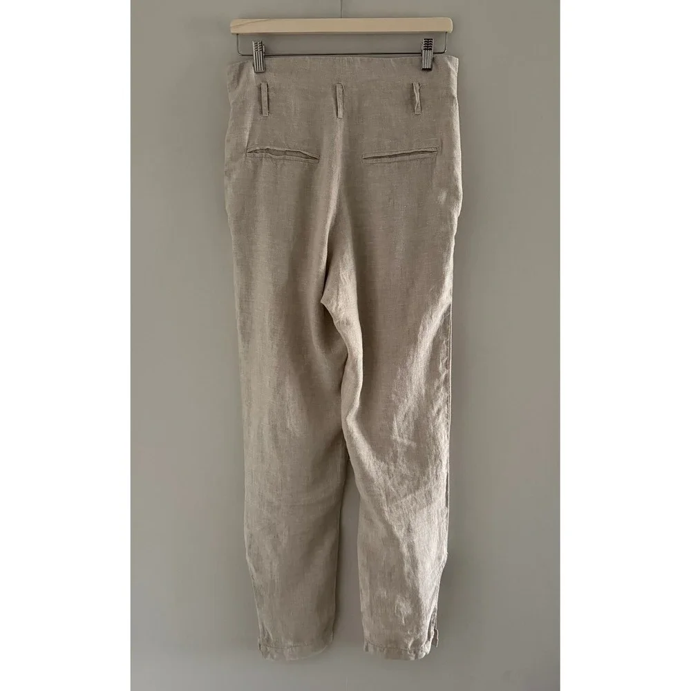 Reformation Oatmeal Beige 100% Linen Pleated High Rise Tapered Pants Size 4